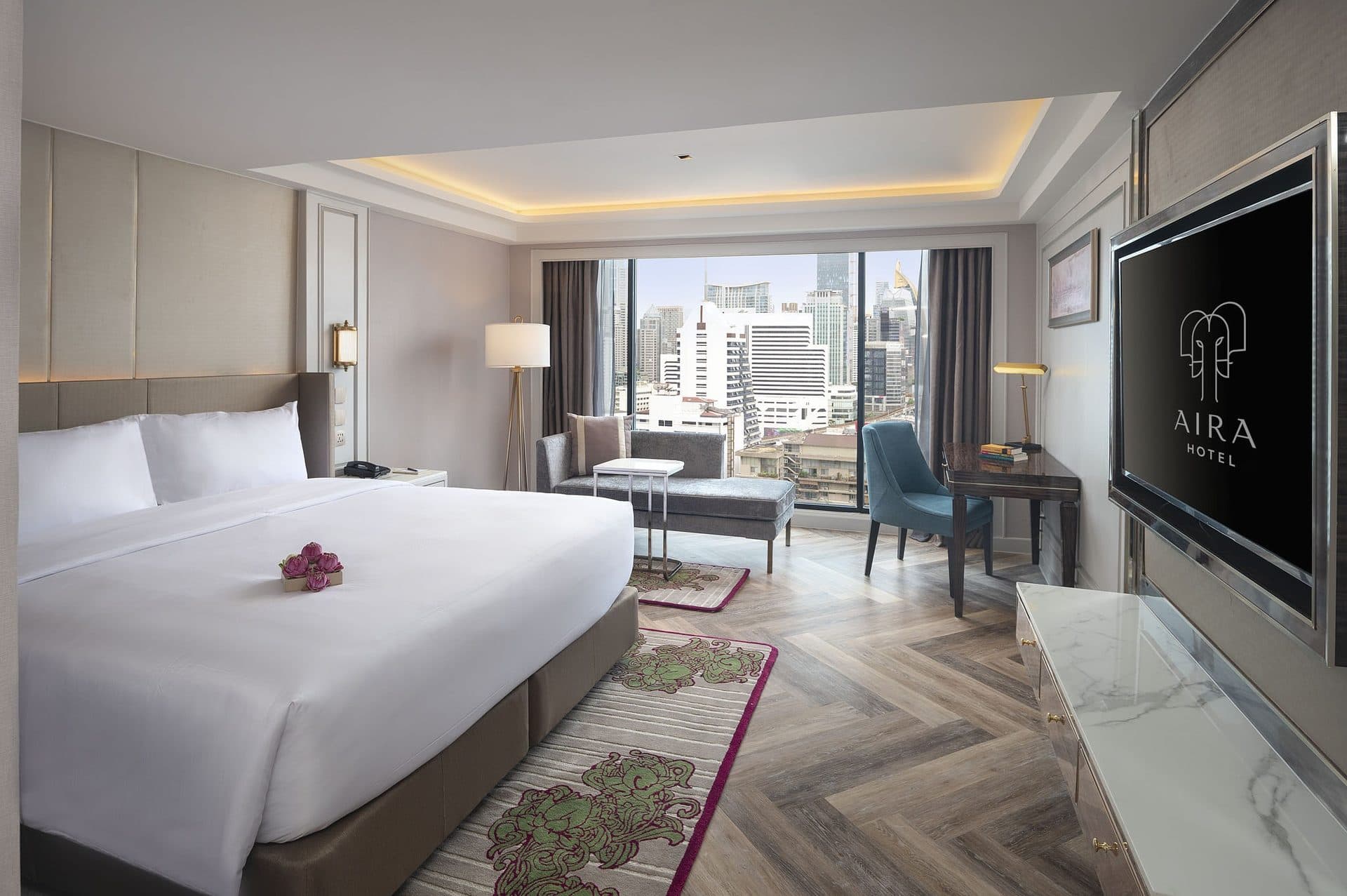Residential bedroom suite with sourced flooring